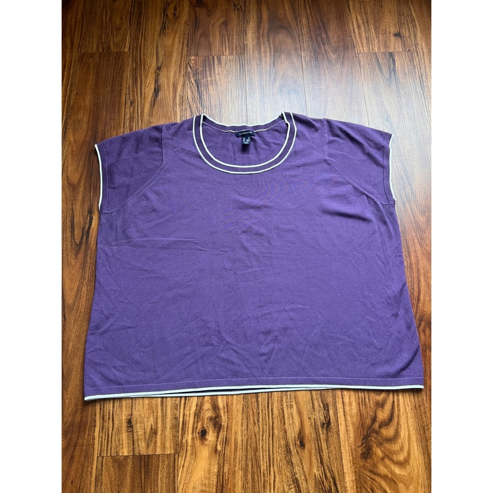 Lands' End Short Sleeve Knit Top Women 3X Purple Excellent Tipped Trim Preppy